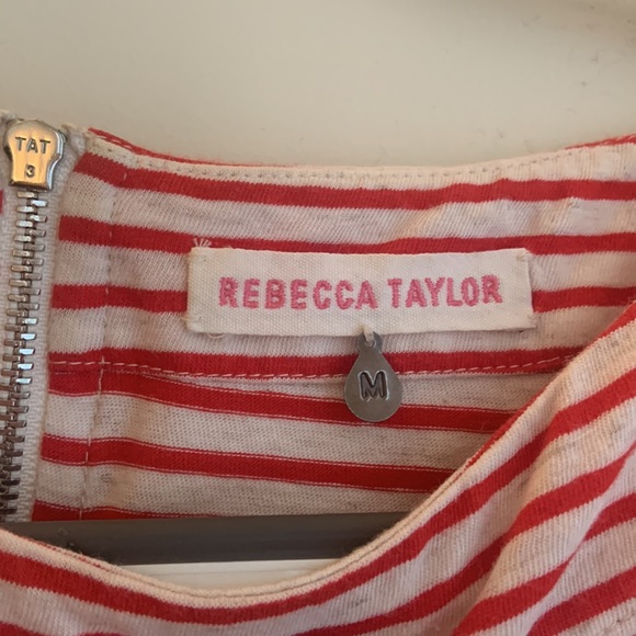 Rebecca Taylor Red & White Striped Peplum 3/4-sleeve Top with Elbow Patches - Picture 4 of 4